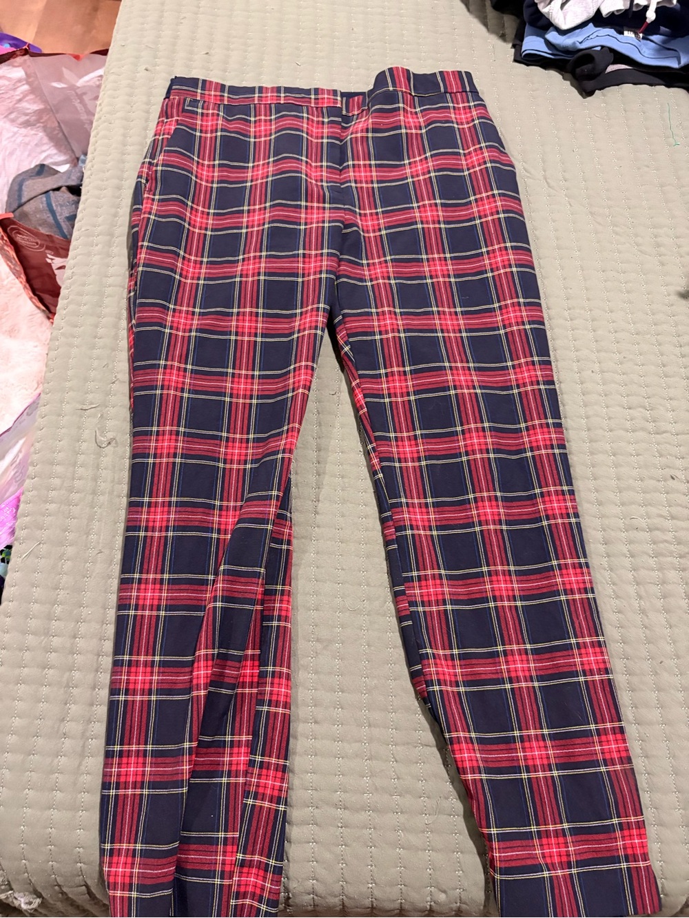Zara Red and Navy Plaid Chinos